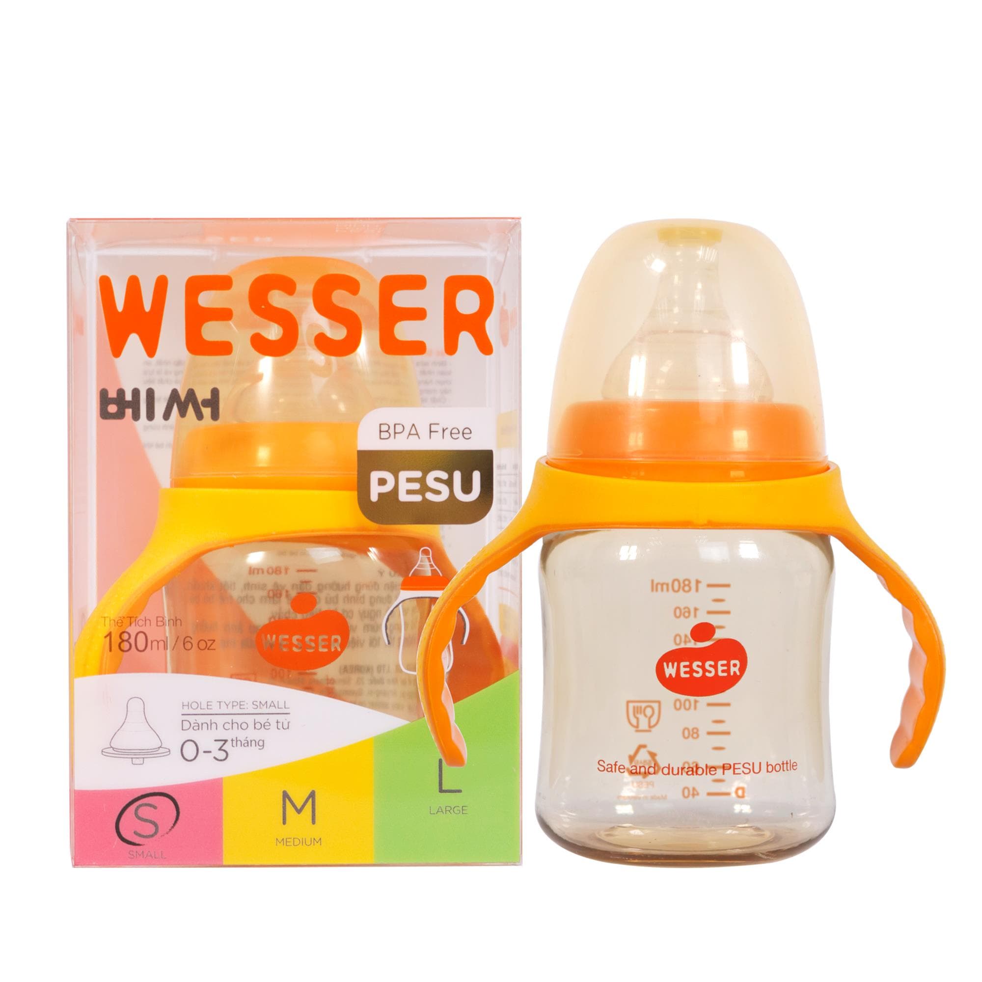 Bình Sữa Wesser Cổ Rộng Cao Cấp Pesu mẫu mới 180ML