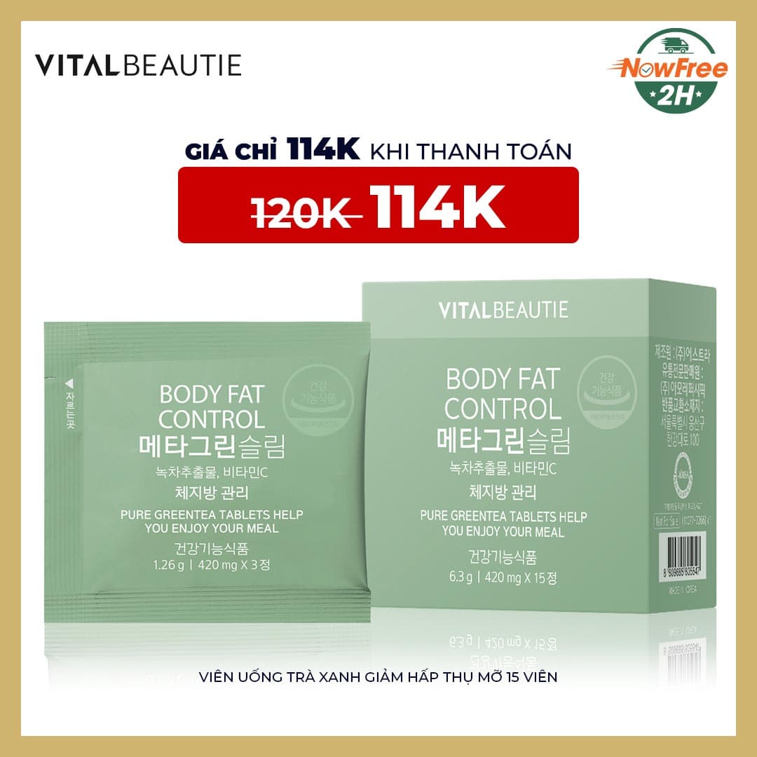 Viên Uống Vital Beautie Trà Xanh Giảm Hấp Thụ Mỡ 15 Viên