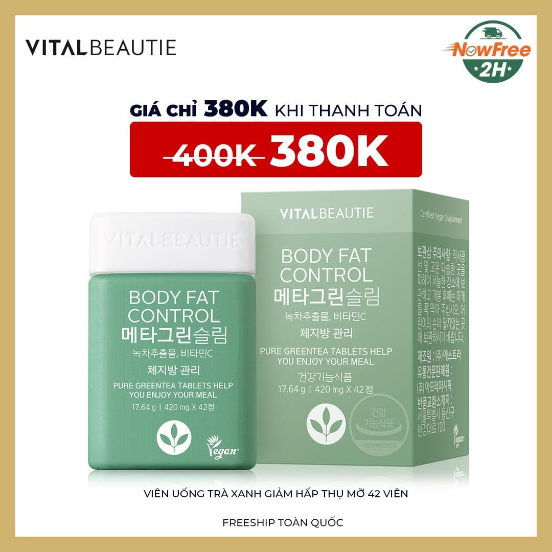 Viên Uống Vital Beautie Trà Xanh Giảm Hấp Thụ Mỡ 42 Viên