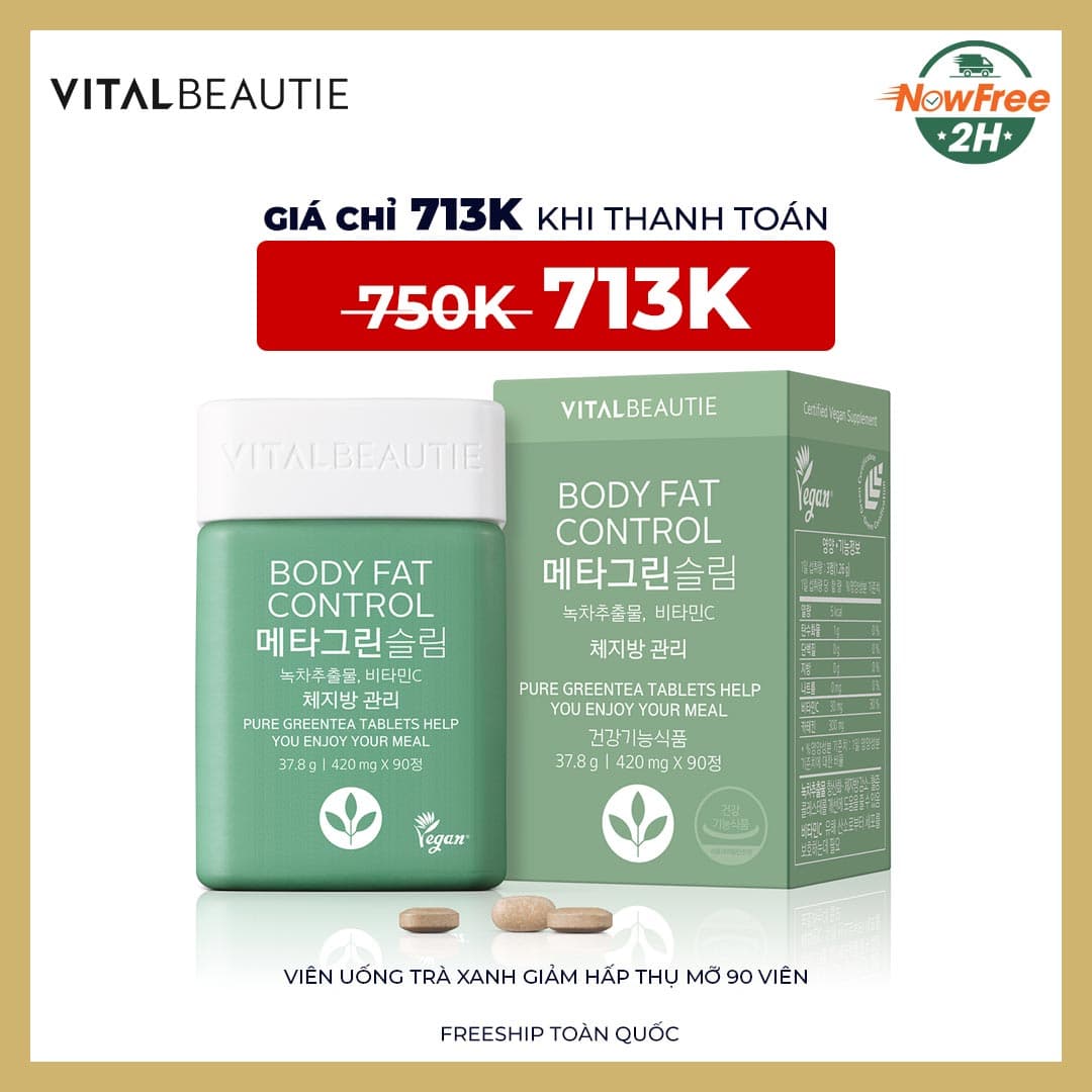 Viên Uống Vital Beautie Trà Xanh Giảm Hấp Thụ Mỡ 90 Viên