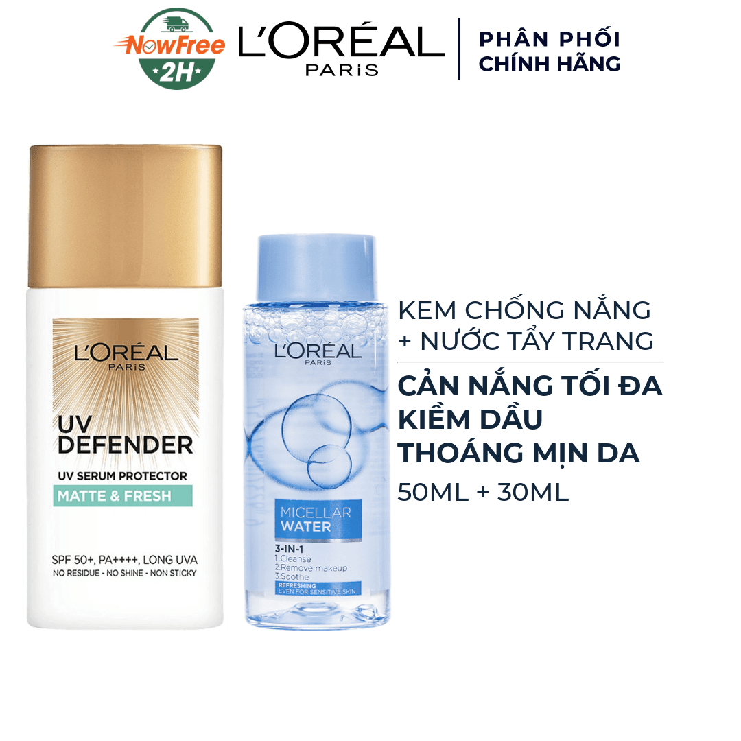 Combo Kem Chống Nắng L’Oreal Kiềm Dầu & Nước Tẩy Trang