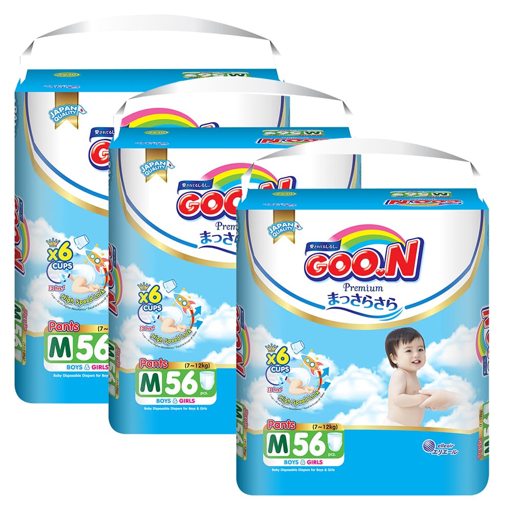 Combo 3 Tã quần Goon Premium size M 56 miếng(cho bé 7 - 12KG)