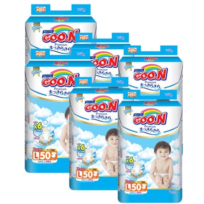 Combo 6 Tã dán Goon Premium size L - 50 miếng(cho bé 9 - 14KG)