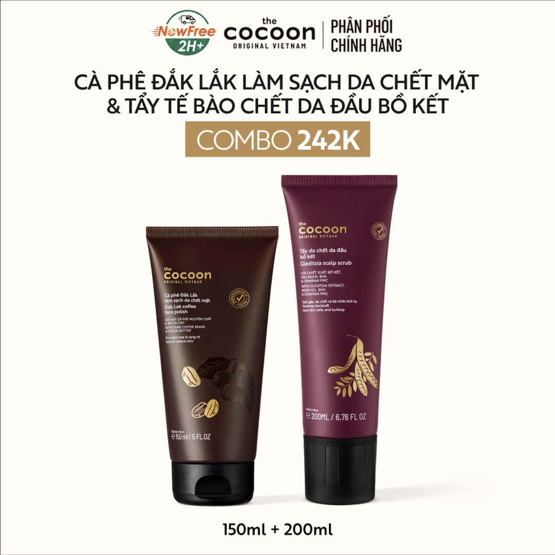 Combo Cocoon Tẩy Da Chết Da Đầu Chiết Xuất Bồ Kết 200ml + Tẩy Da Chết Mặt Cà Phê Đắk Lắk 150ml