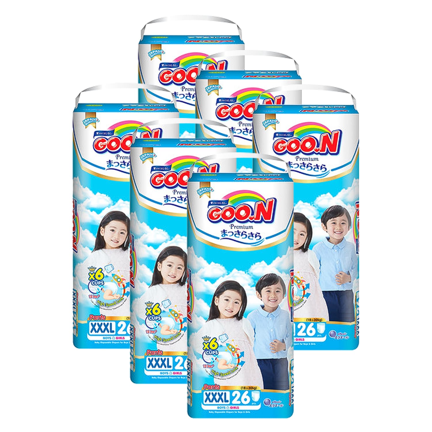 Combo 6 Tã quần Goon Premium size XXXL 26 miếng(cho bé 18 - 30KG)