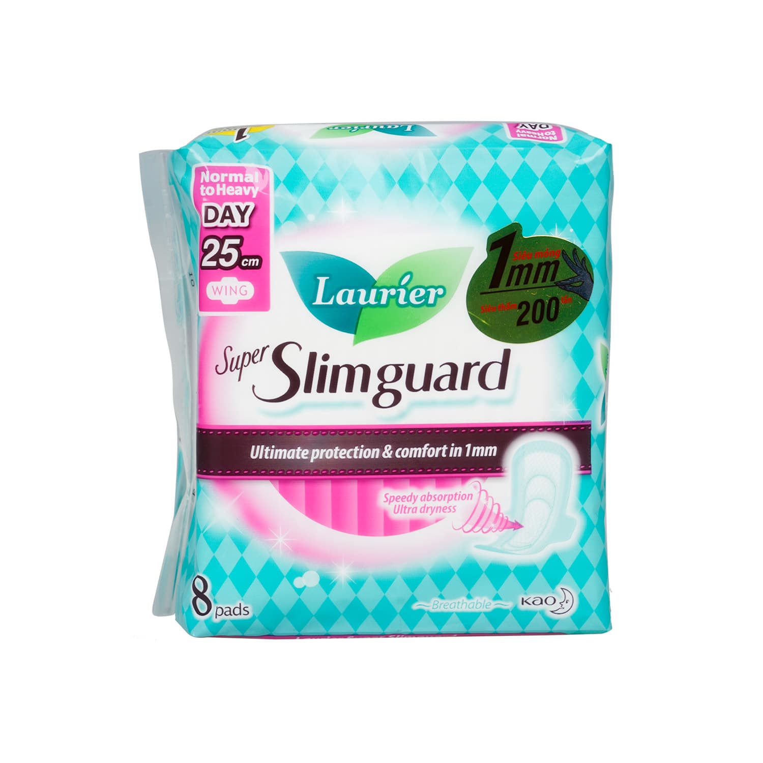 Băng Vệ Sinh Laurier Có Cánh Loại Siêu Mỏng 1mm Ban Ngày 25cm (8 miếng)