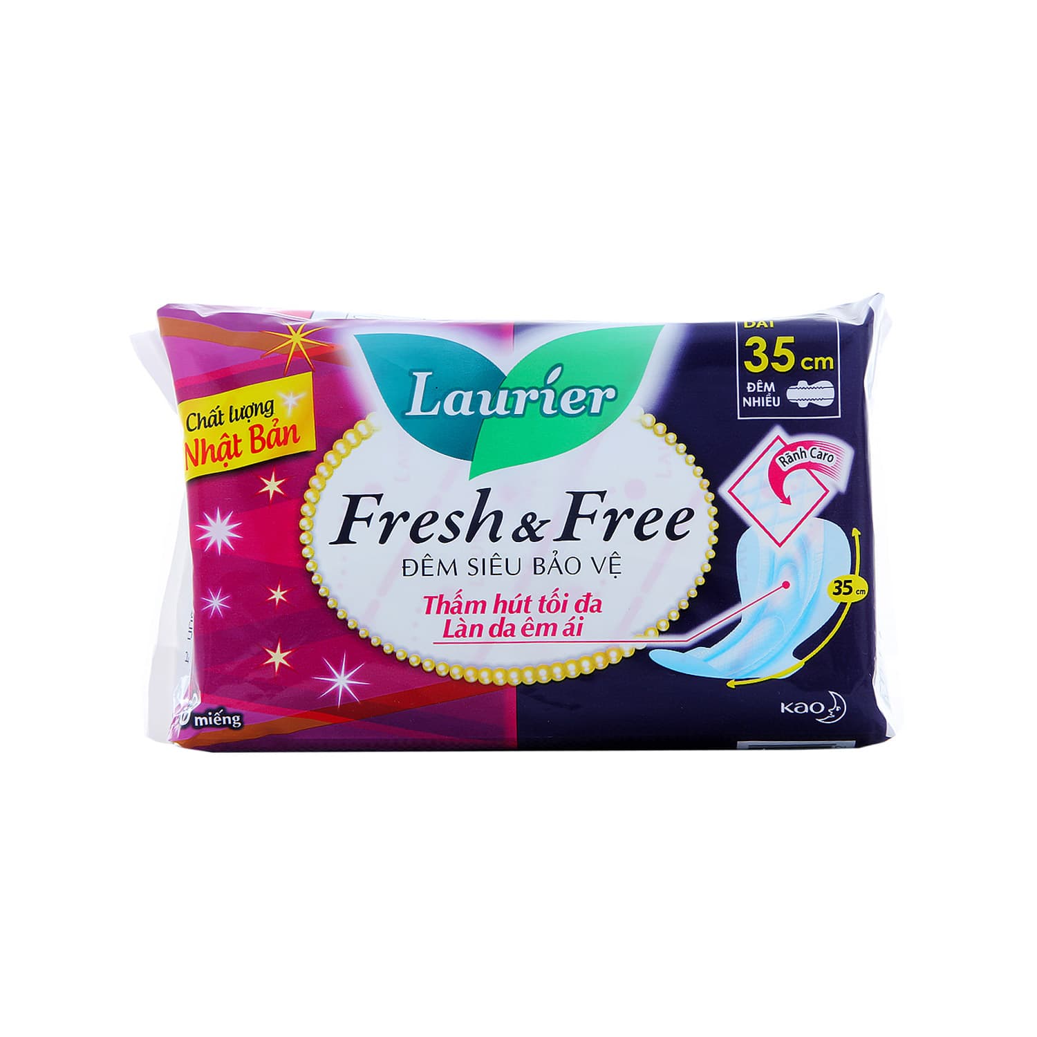 Băng Vệ Sinh Laurier Ban Đêm Lưới Siêu Bảo Vệ Chống Tràn 35Cm (3 Miếng)