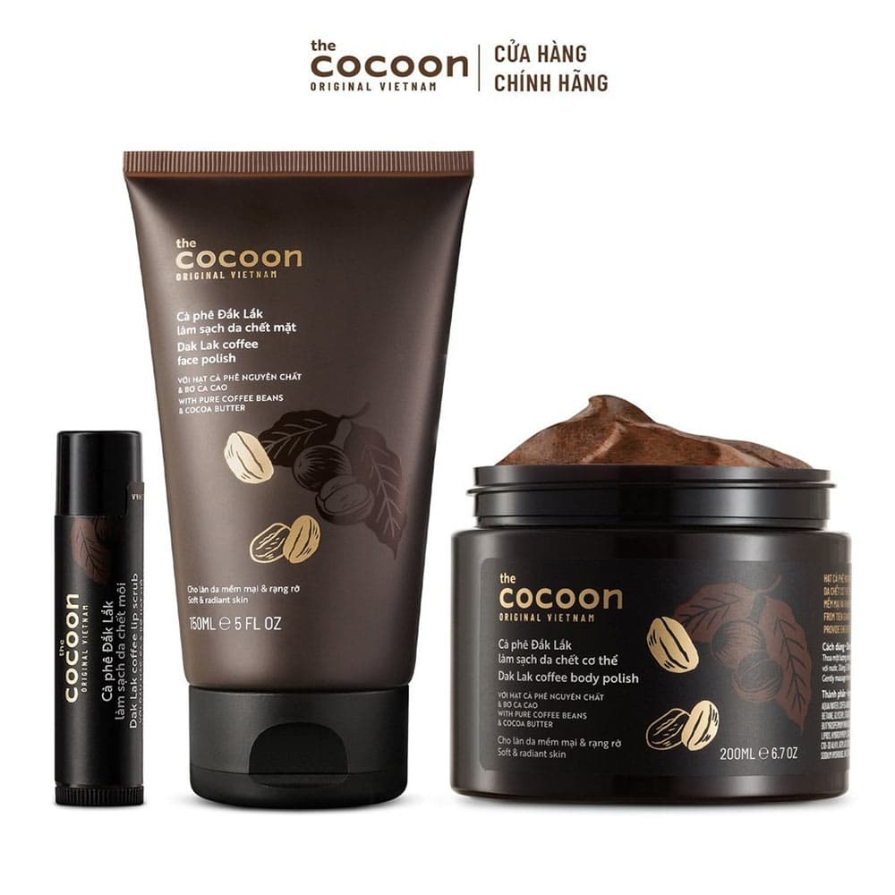 Bộ Sản Phẩm Cocoon Làm Sạch Da Từ Cà Phê Đắk Lắk 3 Món