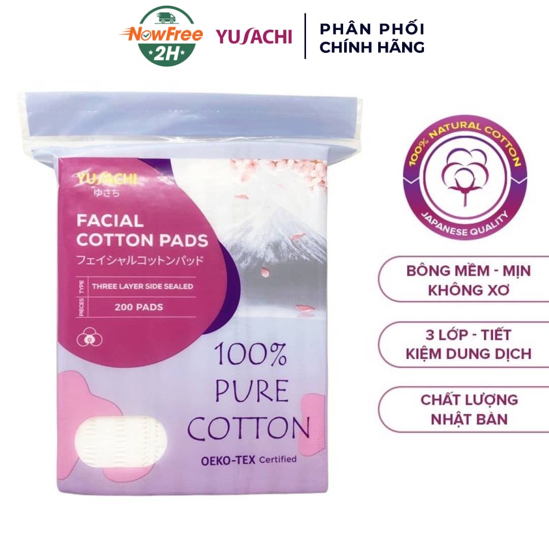 Bông Tẩy Trang Yusachi Suzuran 100% Cotton 200 Miếng/Túi
