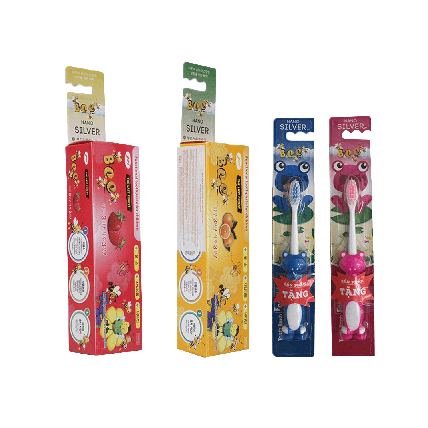 Combo 2 Kem Đánh Răng Bee Dành Cho Trẻ Em Hương Cam/Hương Dâu + 2 Bàn Chải Đánh Răng Hoạt Hình (Giao Mẫu Ngẫu Nhiên)
