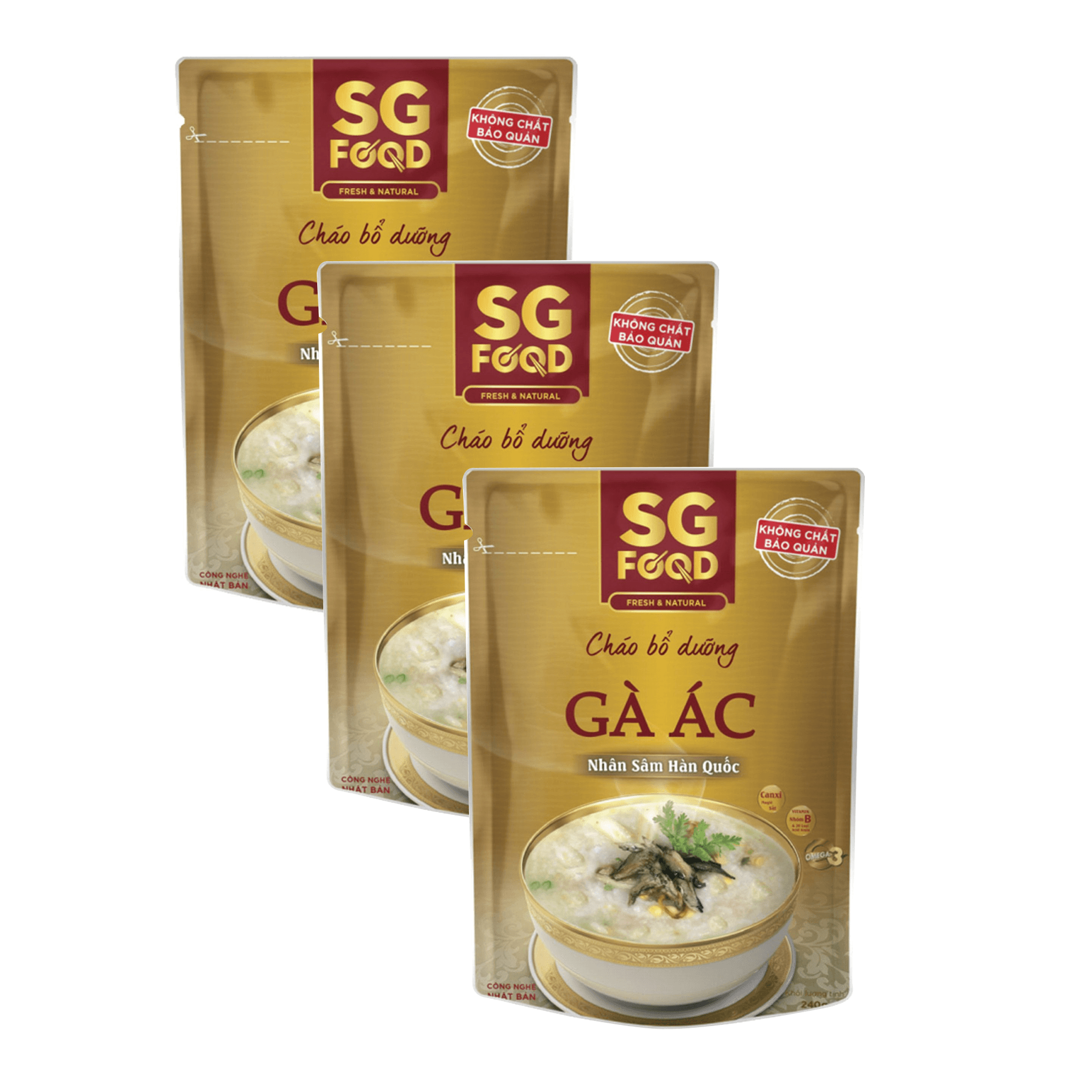 Combo 3 Bịch Cháo Bổ Dưỡng SG Food Gà Ác Nhân Sâm 240g