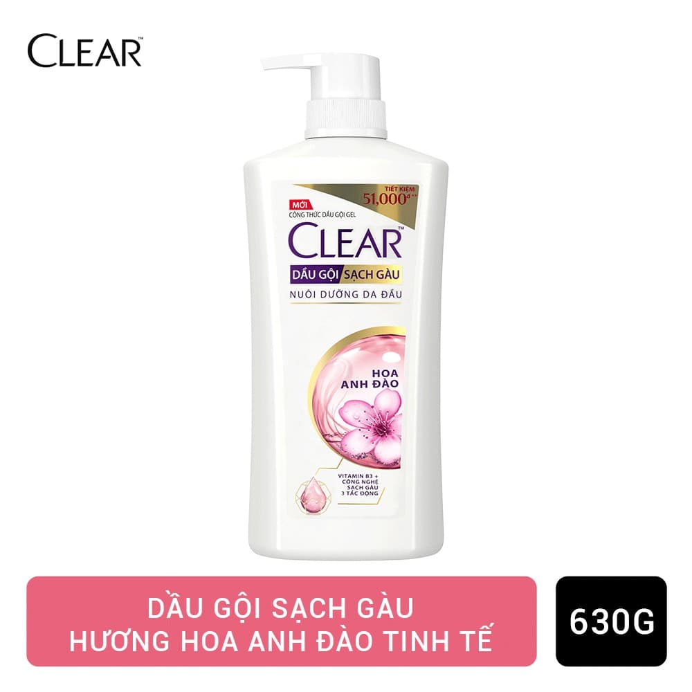 Dầu Gội Sạch Gàu CLEAR Nuôi Dưỡng Da Đầu Hương Hoa Anh Đào 630g