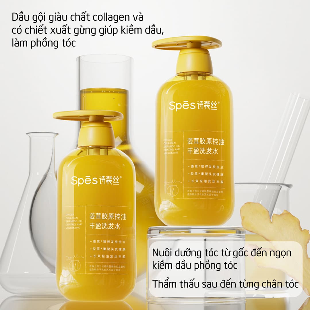 Dầu Gội Spes Chiết Xuất Gừng Kiềm Dầu, Làm Phồng Tóc