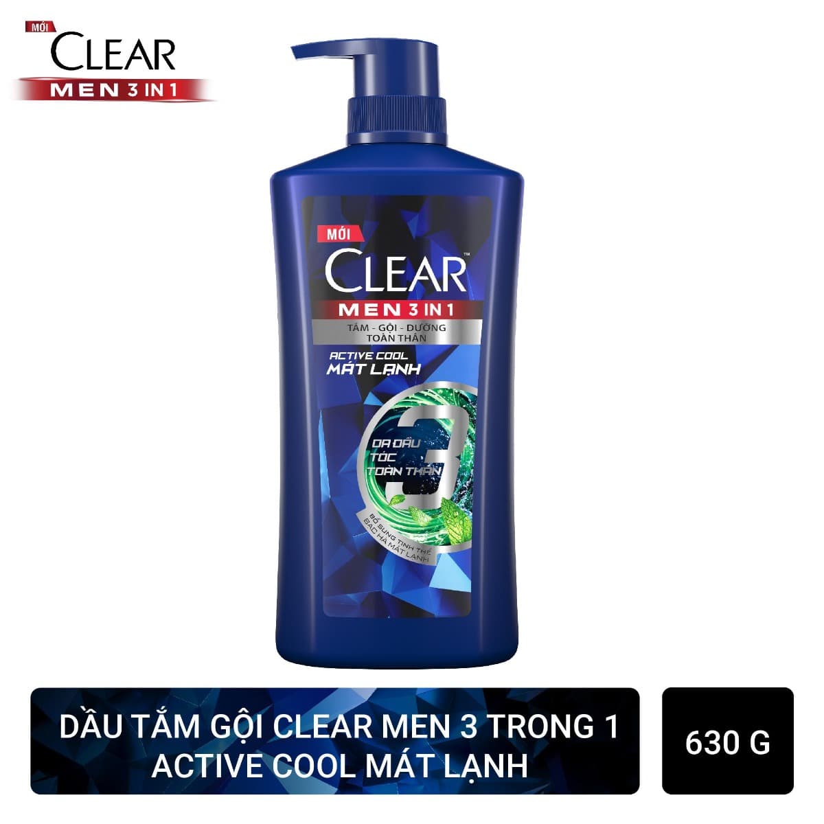 Dầu Tắm Gội CLEAR Men 3 Trong 1 Active Cool Mát Lạnh 630g