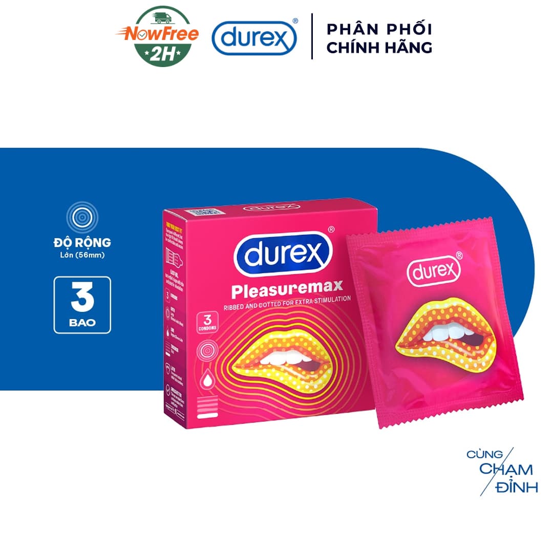 Bao Cao Su Durex Pleasuremax Gân Gai Size 56mm (Hộp 3)
