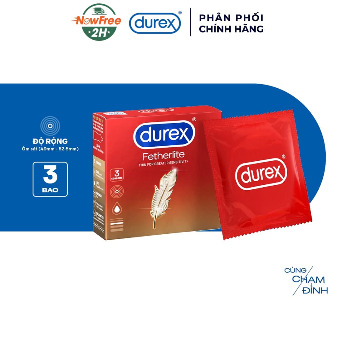 Bao Cao Su Durex Fetherlite Siêu Mỏng Size 52.5mm (Hộp 3)