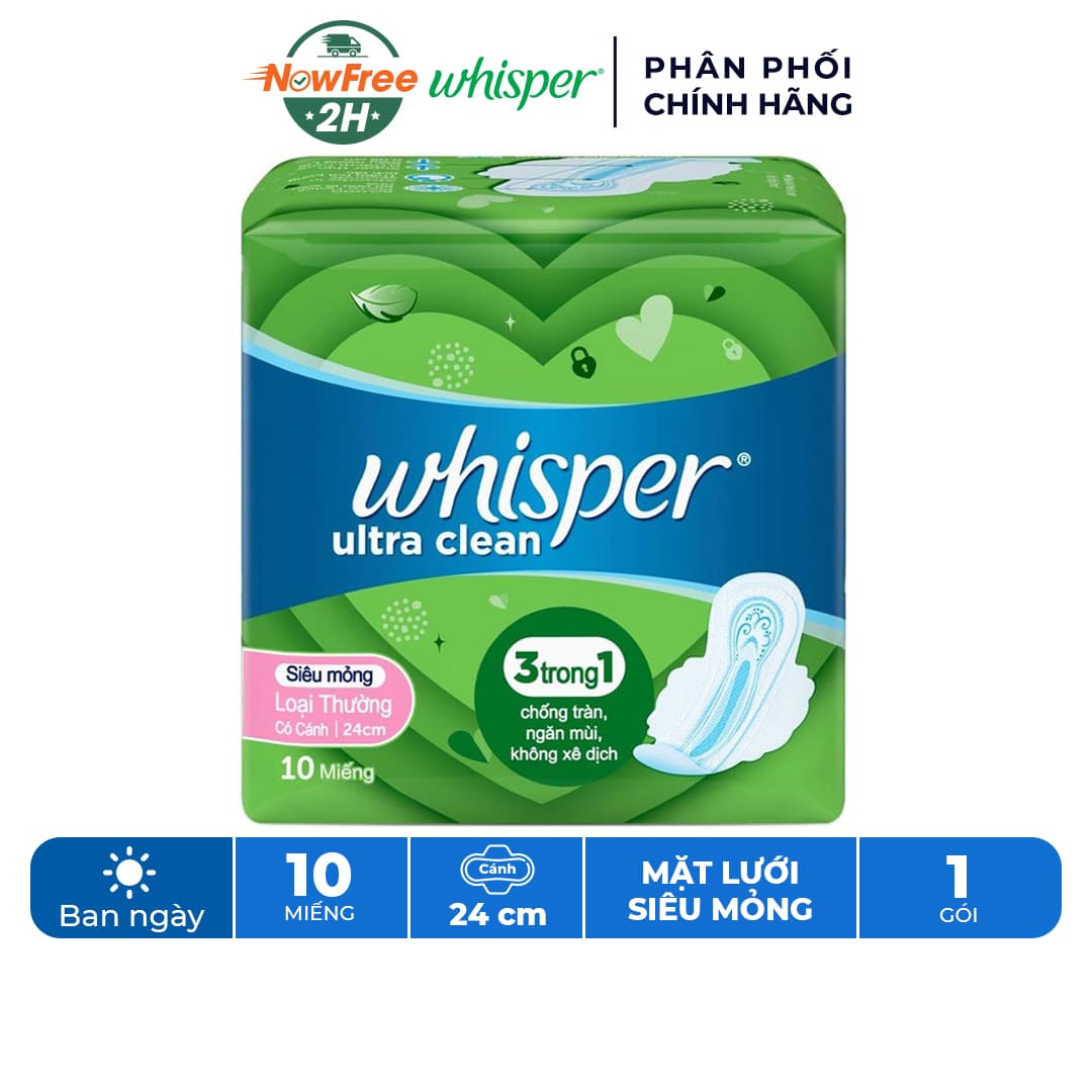 Băng Vệ Sinh Whisper Mặt Lưới Siêu Mỏng Cánh Ngày Thường 24cm 10M
