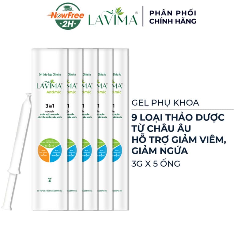 Combo 5 Gel Phụ Khoa Lavima Thảo Dược Châu Âu Giảm Viêm Ngứa 3g/Ống