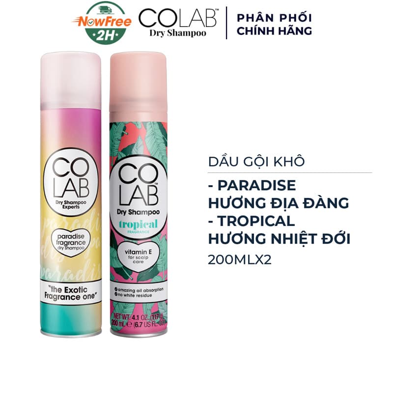 Combo Dầu Gội Khô Colab Paradise Hương Địa Đàng 200ml + Tropical Hương Nhiệt Đới 200ml