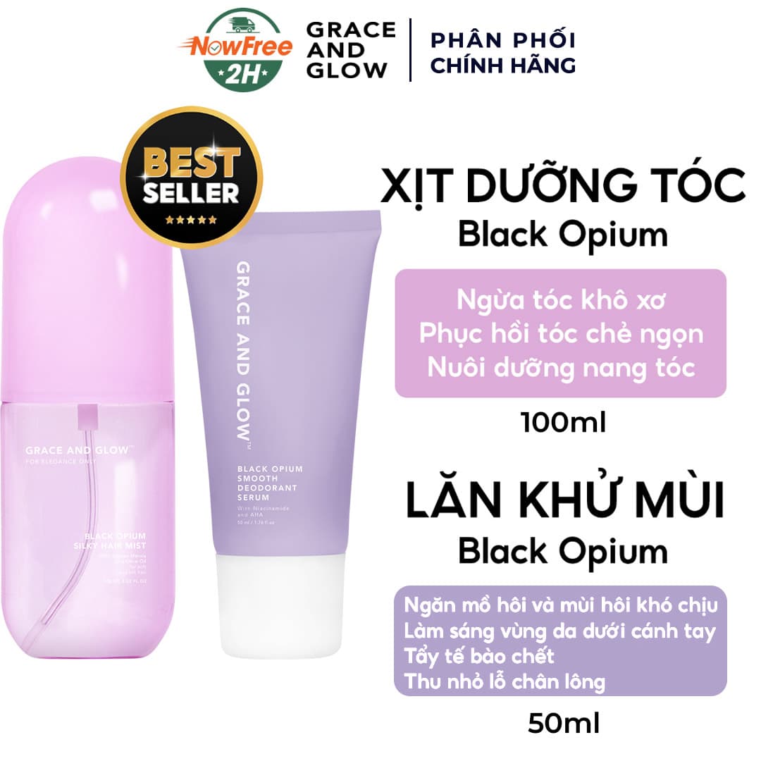 Combo Grace And Glow Xịt Dưỡng Tóc 100ml + Lăn Khử Mùi 50ml Black Opium