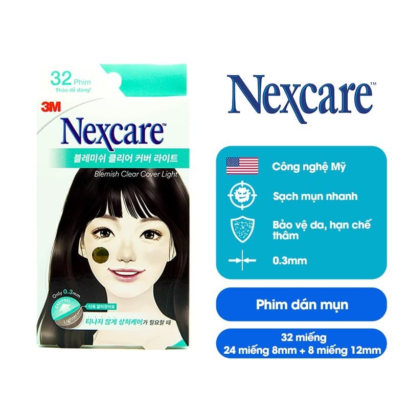 Miếng Dán Mụn Nexcare 3M Siêu Mỏng, Không Thấm Nước 32 Miếng