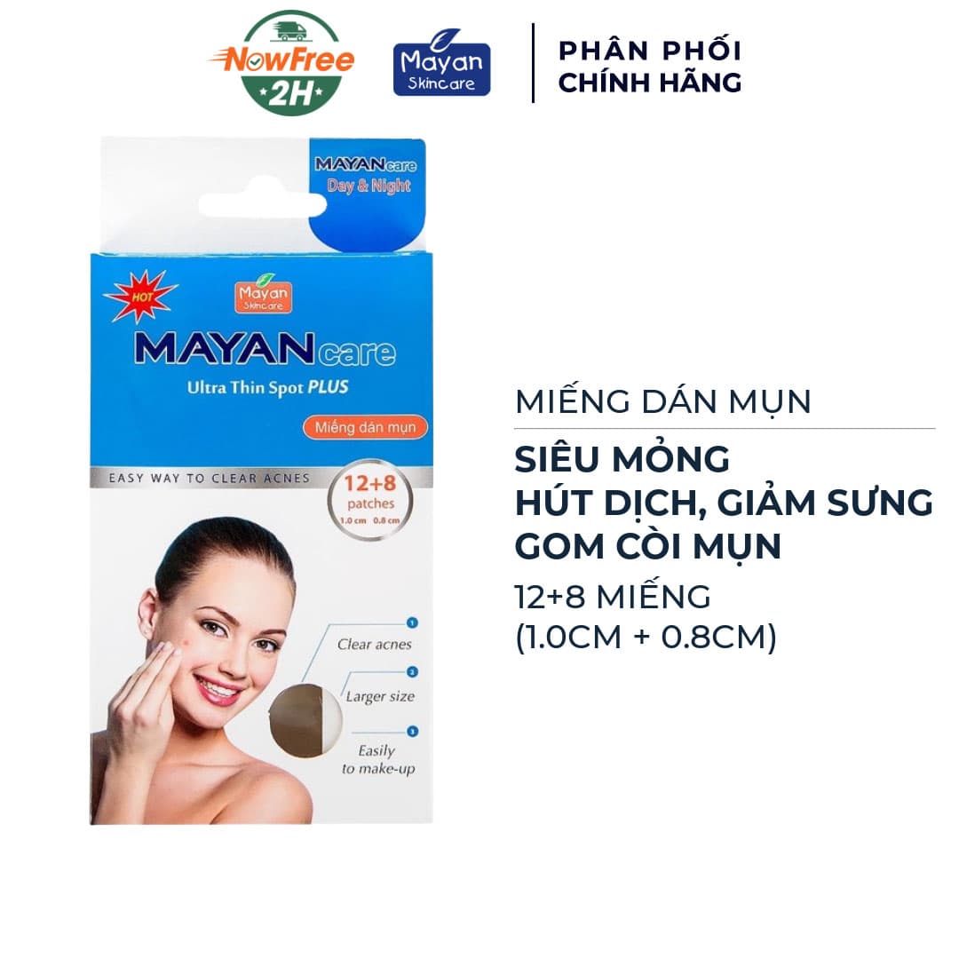 Miếng Dán Mụn Mayan Ultra Thin Spot Plus 12+8 Miếng