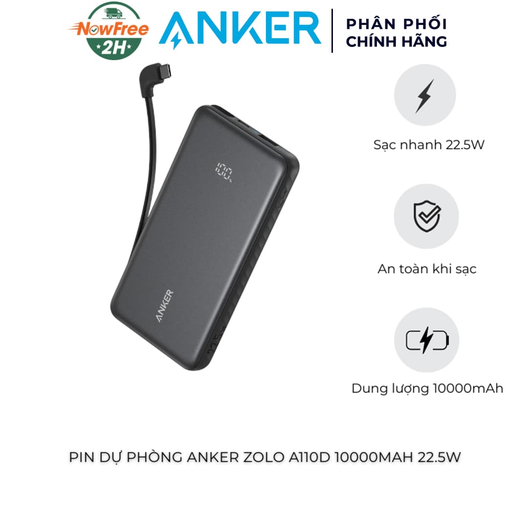 Pin Dự Phòng Anker Zolo A110D 10000mAh 22.5W Màu Đen