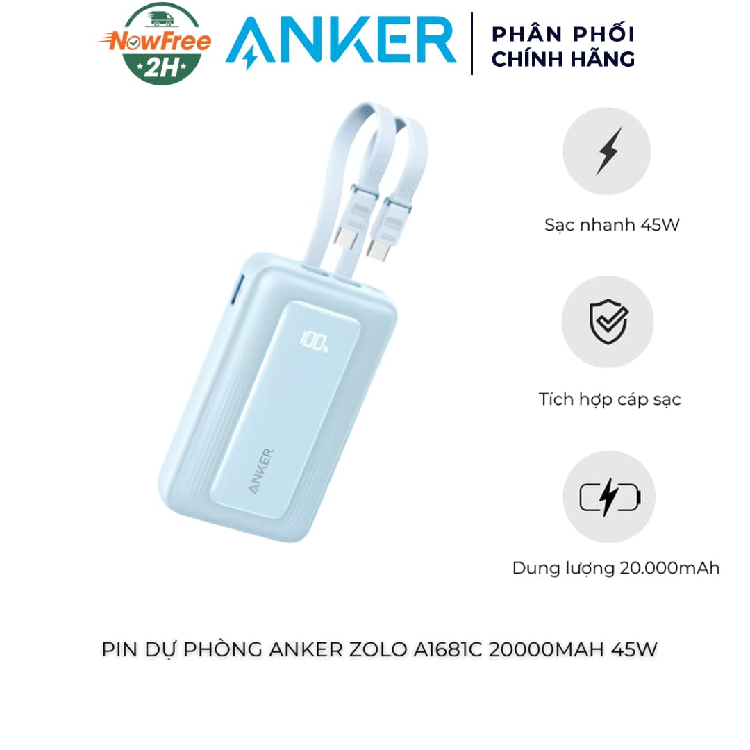 Pin Dự Phòng Anker Zolo A1681C 20000mAh 45W Màu Xanh Dương