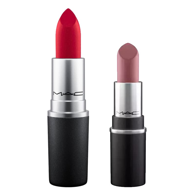 Combo Son Thỏi Siêu Lì MAC Ruby Woo Màu Đỏ Cổ Điển 3g + Son Thỏi Mịn Lì MAC Whirl Màu Hồng Đất Mini 1.8g
