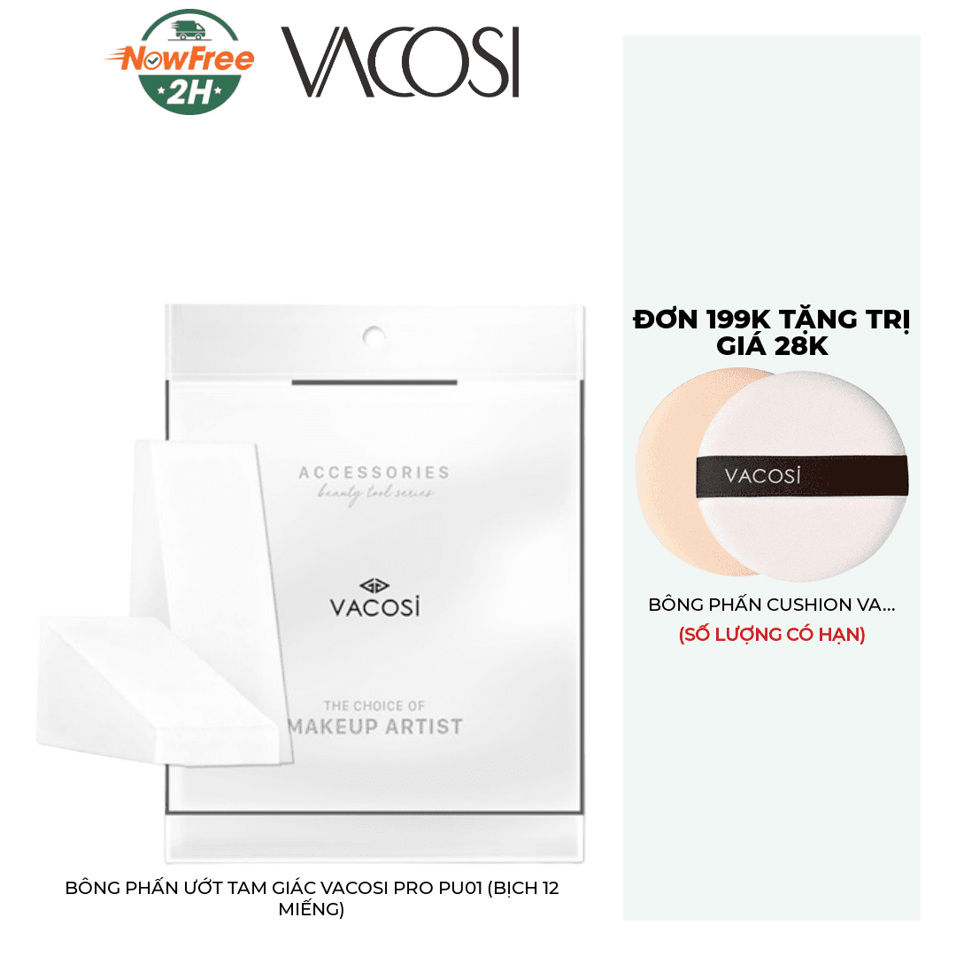 Bông Phấn Ướt Tam Giác Vacosi Pro PU01 (Bịch 12 Miếng)