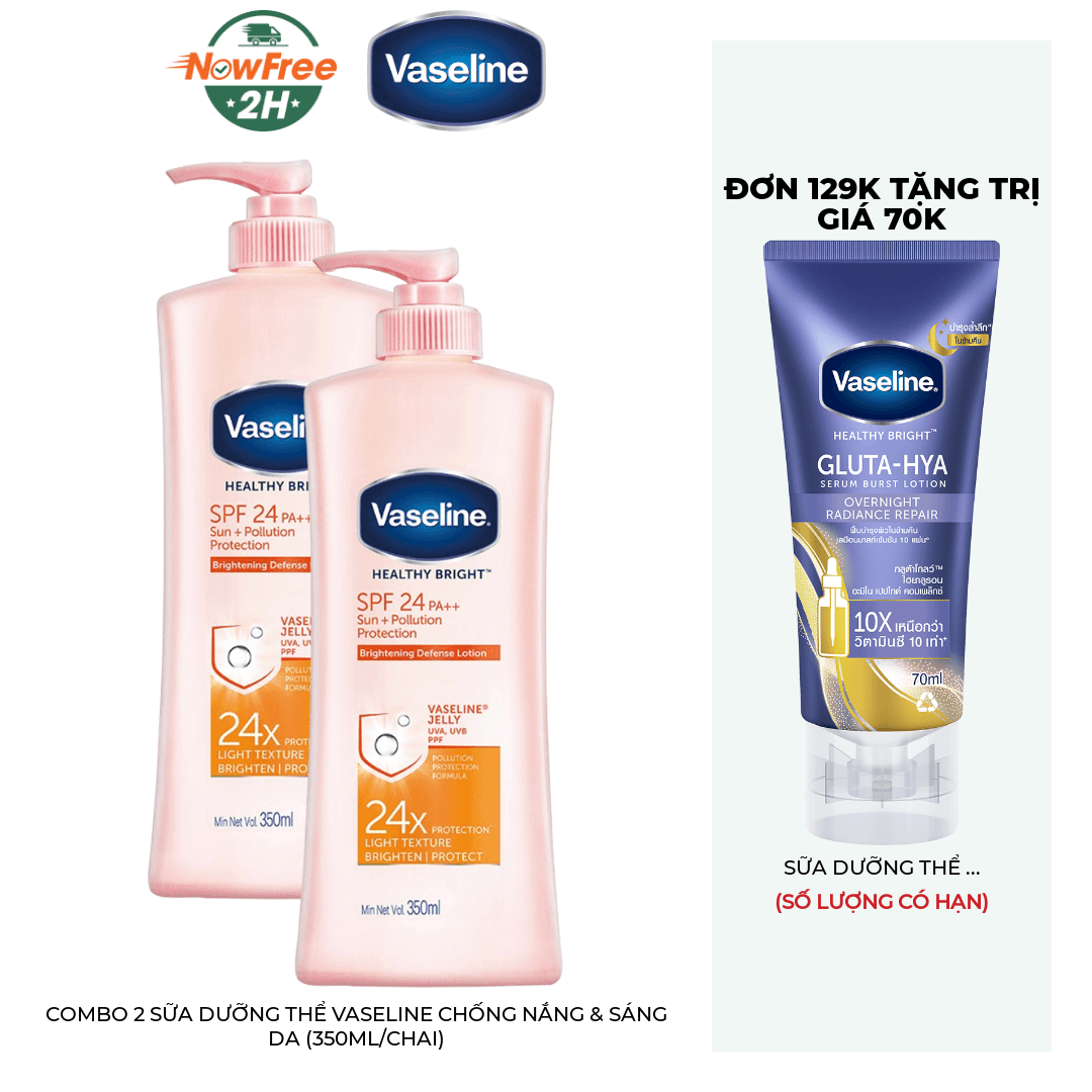 Combo 2 Sữa Dưỡng Thể Vaseline Chống Nắng & Sáng Da (350ml/chai)