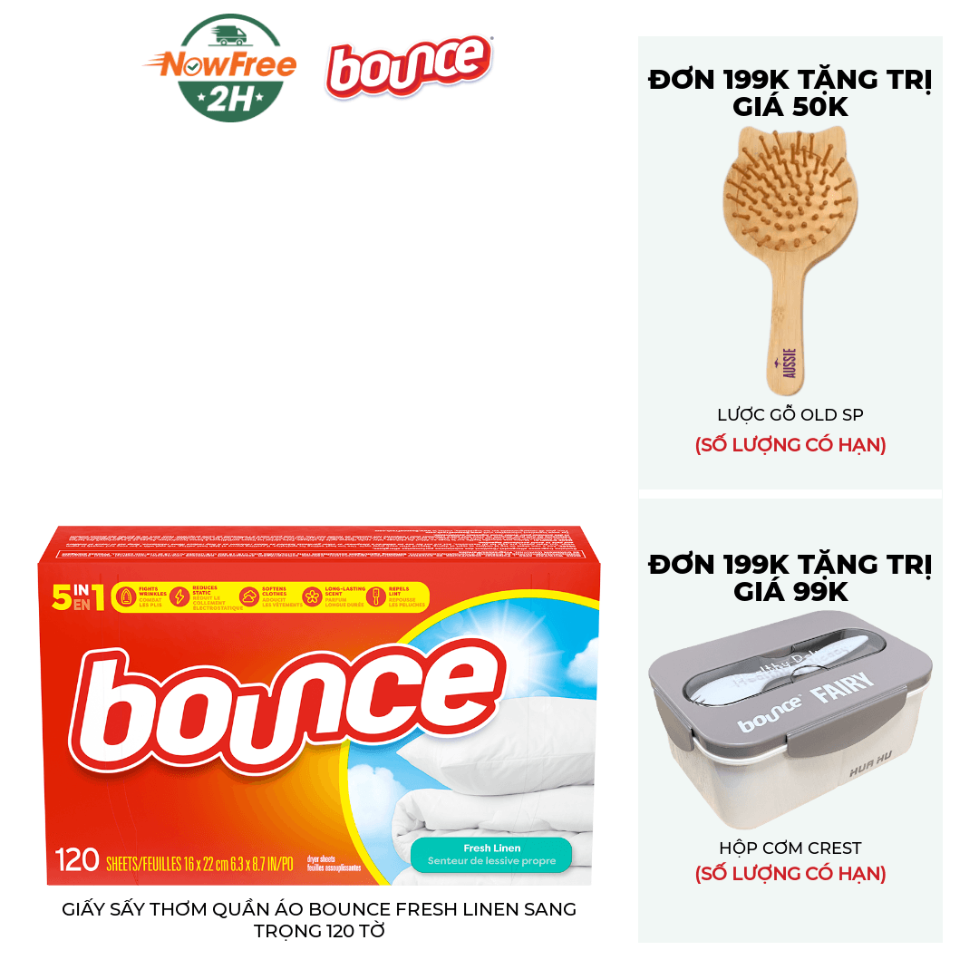 Giấy Sấy Thơm Quần Áo Bounce Fresh Linen Sang Trọng 120 Tờ